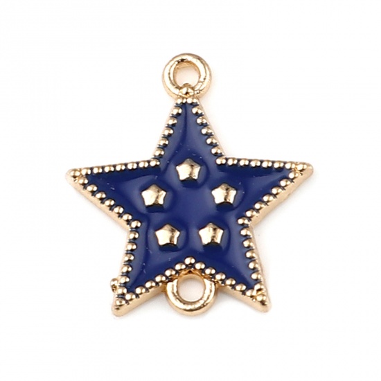 Picture of Zinc Based Alloy Galaxy Connectors Star Gold Plated Dark Blue Enamel 19mm x 17mm, 10 PCs