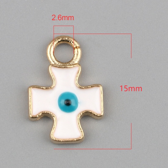 Immagine di Lega di Zinco Religione Charms Croce Oro Placcato Bianco Malocchio Smalto 16mm x 11mm , 10 Pz