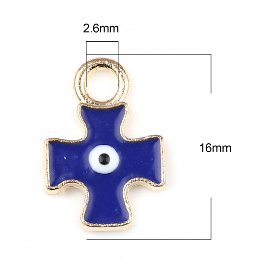 Immagine di Lega di Zinco Religione Charms Croce Oro Placcato Blu Scuro Malocchio Smalto 16mm x 11mm , 10 Pz