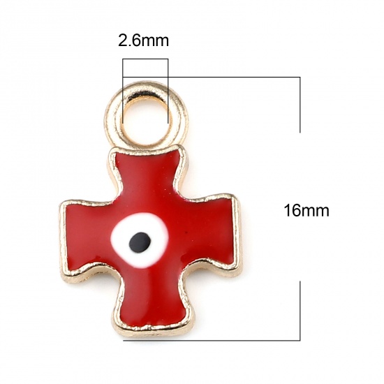 Immagine di Lega di Zinco Religione Charms Croce Oro Placcato Rosso Malocchio Smalto 16mm x 11mm , 10 Pz