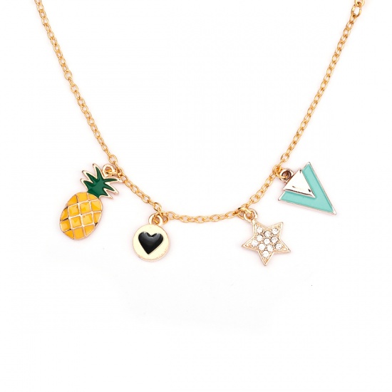 Picture of Fashion Jewelry Bracelets Gold Plated Pineapple/ Ananas Fruit Star Triangle Heart Clear Rhinestone 20cm(7 7/8") long, 1 Piece