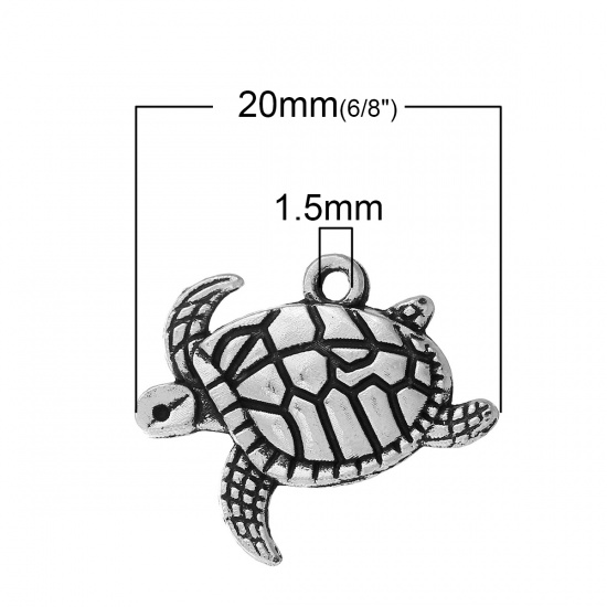 Picture of Zinc Metal Alloy Charms Sea Turtle Animal Antique Silver 20mm( 6/8") x 17mm( 5/8"), 4 PCs
