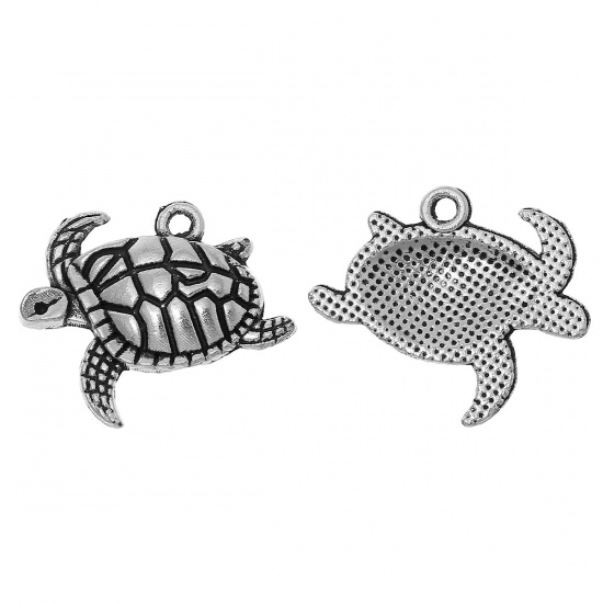 Immagine di Gioielli Oceano Lega di Zinco  Charm Ciondoli Tartaruga Marina Animale Argento Antico 20mm x 17mm , 30 Pz