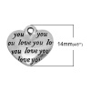 Bild von Zinklegierung Charm Anhänger Herz Antiksilber Message " Love you " 14mm x 12mm, 30 Stücke