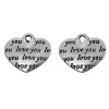 Picture of Zinc Metal Alloy Charms Heart Antique Silver Message " Love you " Carved 14mm( 4/8") x 12mm( 4/8"), 30 PCs