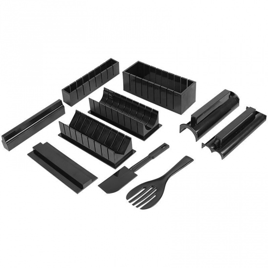 Immagine di Black - 10pcs DIY Sushi Roll Mold Kitchen Gadget 26x15x8.5cm, 1 Set