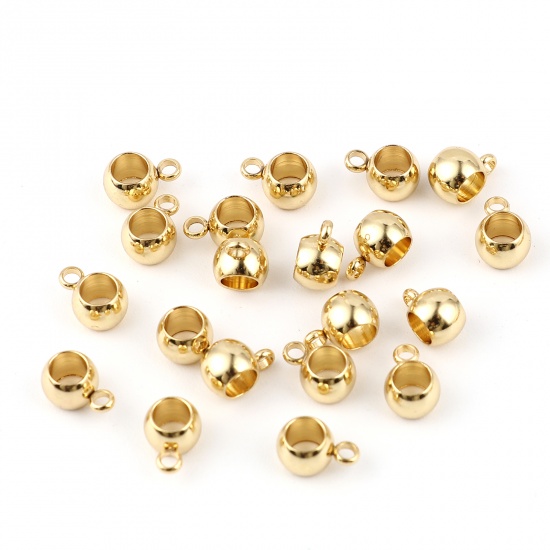 Picture of Stainless Steel Bail Beads Round Gold Plated 9mm x 6mm, 5 PCs