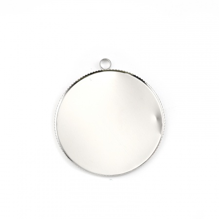 Brass Cabochon Settings Pendants Round Disc Silver Tone (Fit 3.5cm) 4cm x 3.6cm, 10 PCs