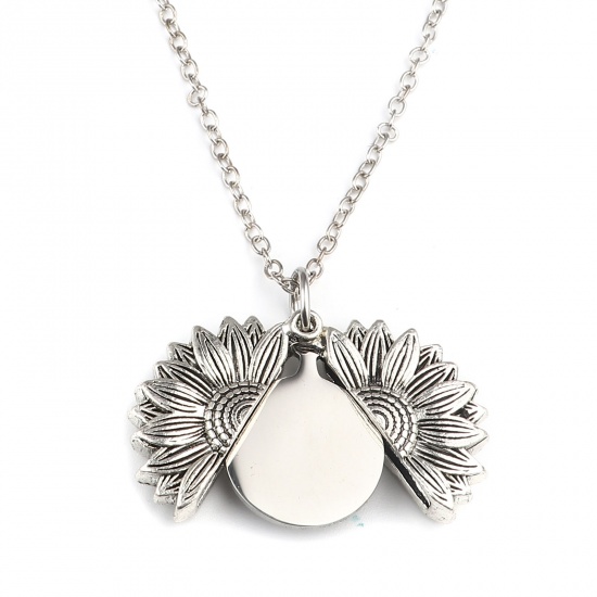 Bild von Edelstahl Gliederkette KetteZubehör Halskette Antiksilber Rund Sonnenblume Zum Öffnen 52cm lang, 1 Strang