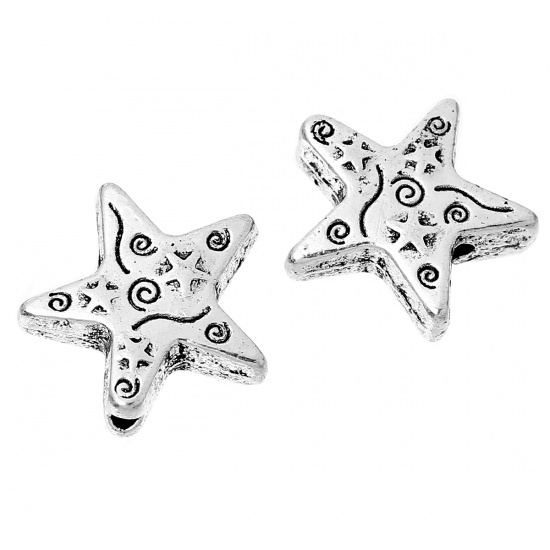 Picture of Spacer Beads Stars Antique Silver Color Spiral Pattern About 14mm x 14mm, Hole:Approx 1.6mm, 50 PCs