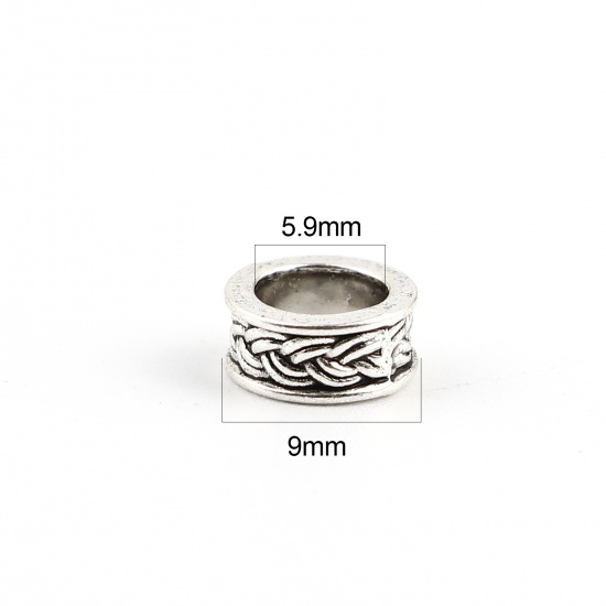 Picture of Zinc Based Alloy Spacer Beads Cylinder Antique Silver Color Carved Pattern About 9mm x 4mm, Hole: Approx 5.9mm, 100 PCs