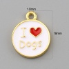 Picture of Zinc Based Alloy Pet Memorial Charms Round Gold Plated White Heart Message " I Love Dogs " Enamel 18mm x 14mm, 5 PCs