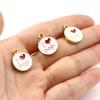 Picture of Zinc Based Alloy Pet Memorial Charms Round Gold Plated White Heart Message " I Love Dogs " Enamel 18mm x 14mm, 5 PCs