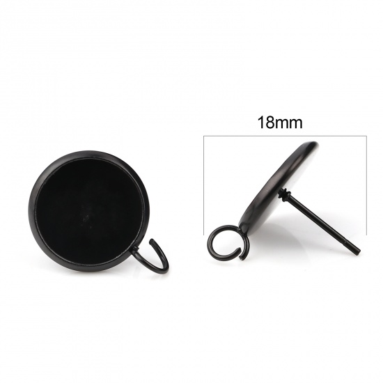 Bild von Edelstahl Ohrring Ohrstecker Rund M/Öse (für 12mm) 18mm x 14mm, Drahtstärke: (21 gauge), 6 Stück Schwarz