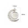 Picture of Zinc Based Alloy Cabochon Settings Pendants Half Moon Silver Tone Carved Pattern (Fits 18mm Dia.) 40mm x 34mm, 5 PCs