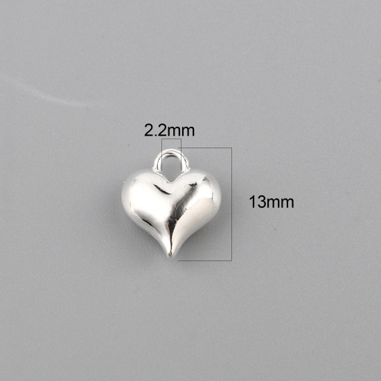 Bild von Zinklegierung Valentinstag Charms Herz Versilbert 13mm x 11mm, 10 Stück