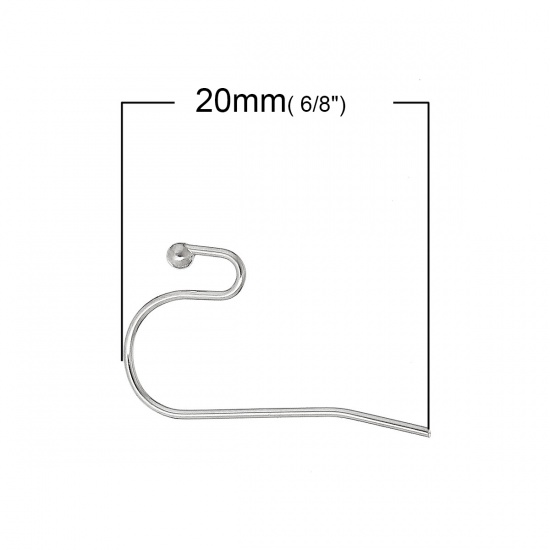 Imagen de Gancho para la oreja Accesorios de pendiente Ganchos Latón de En forma de U Tono de Plata 20mm x 15mm, 200 Unidades                                                                                                                                           