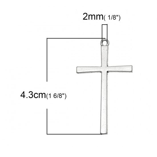 Picture of Zinc Based Alloy Easter Pendants Cross Antique Silver Color 43mm(1 6/8") x 25mm(1"), 50 PCs