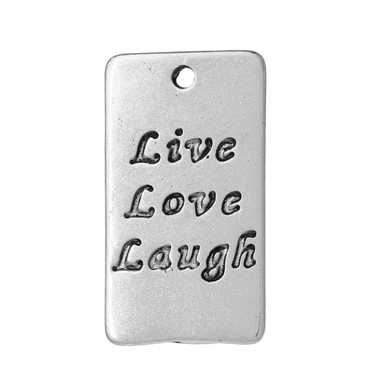 Immagine di Lega di Zinco Charm Ciondoli Rettangolo Argento Antico Lettere Scolpito " Live Love Laugh " 22mm x 13mm , 20 Pz