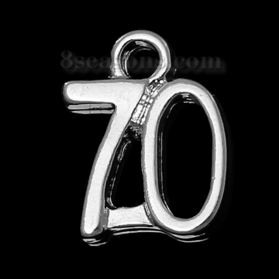 Picture of Zinc Metal Alloy Charms Number " 70 " Silver Plated 12mm( 4/8") x 10mm( 3/8"), 20 PCs