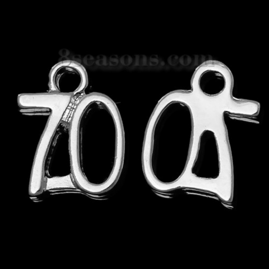 Picture of Zinc Metal Alloy Charms Number " 70 " Silver Plated 12mm( 4/8") x 10mm( 3/8"), 20 PCs