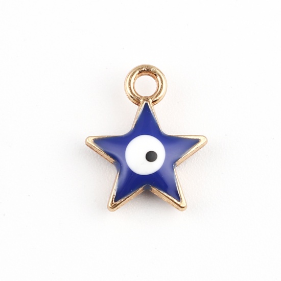 Picture of Zinc Based Alloy Galaxy Charms Star Gold Plated Dark Blue Evil Eye Enamel 14mm x 11mm, 10 PCs