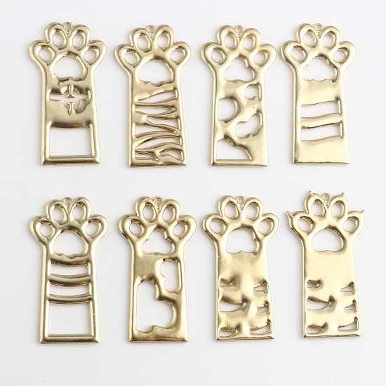 Picture of Zinc Based Alloy Open Back Bezel Pendants For Resin KC Gold Plated Rectangle Paw Claw 45mm x 24mm, 1 Packet ( 8 PCs/Packet)