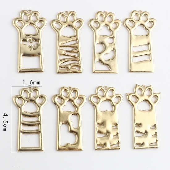 Picture of Zinc Based Alloy Open Back Bezel Pendants For Resin KC Gold Plated Rectangle Paw Claw 45mm x 24mm, 1 Packet ( 8 PCs/Packet)