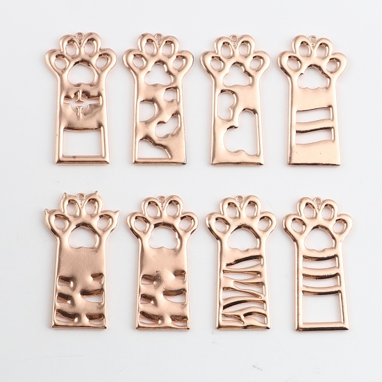 Picture of Zinc Based Alloy Open Back Bezel Pendants For Resin Rose Gold Rectangle Paw Claw 45mm x 24mm, 1 Packet ( 8 PCs/Packet)