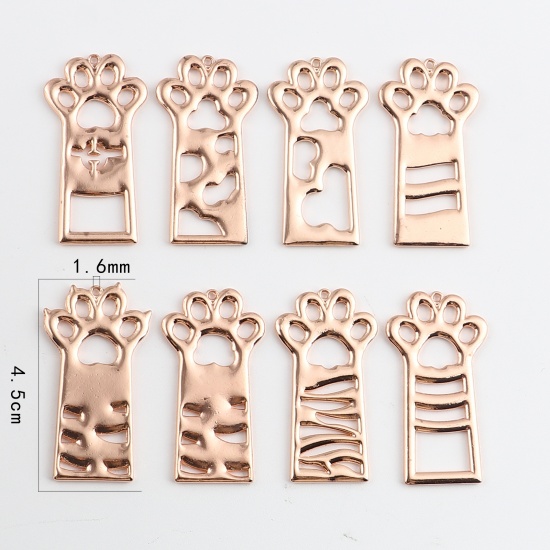 Picture of Zinc Based Alloy Open Back Bezel Pendants For Resin Rose Gold Rectangle Paw Claw 45mm x 24mm, 1 Packet ( 8 PCs/Packet)