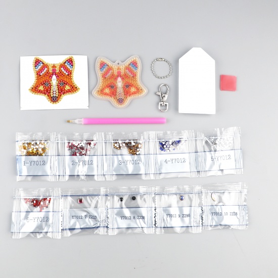 Picture of Acrylic Embroidery DIY Kit Diamond Painting Rhinestone Keychain & Keyring Accessories Multicolor Fox Animal 1 Set