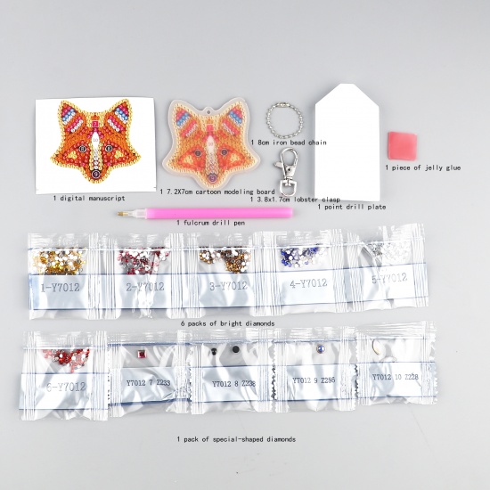 Picture of Acrylic Embroidery DIY Kit Diamond Painting Rhinestone Keychain & Keyring Accessories Multicolor Fox Animal 1 Set