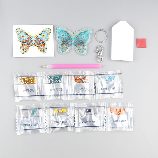 Picture of Acrylic Embroidery DIY Kit Diamond Painting Rhinestone Keychain & Keyring Accessories Multicolor Butterfly Animal 1 Set