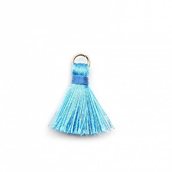 Picture of Zinc Based Alloy & Polyester Tassel Charms Tassel Skyblue 25mm, 10 PCs