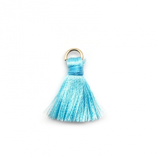Picture of Zinc Based Alloy & Polyester Tassel Charms Tassel Light Blue 25mm, 10 PCs