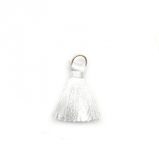 Picture of Zinc Based Alloy & Polyester Tassel Charms Tassel White 25mm, 10 PCs