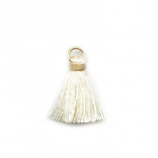 Picture of Zinc Based Alloy & Polyester Tassel Charms Tassel Creamy-White 25mm, 10 PCs