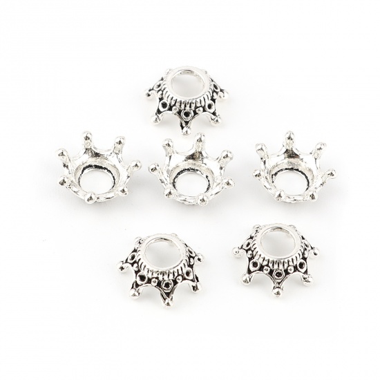 Picture of Zinc Based Alloy Beads Caps Crown Antique Silver Color (Fit Beads Size: 14mm Dia.) (Can Hold ss4 Pointed Back Rhinestone) 13mm x 13mm, 100 PCs