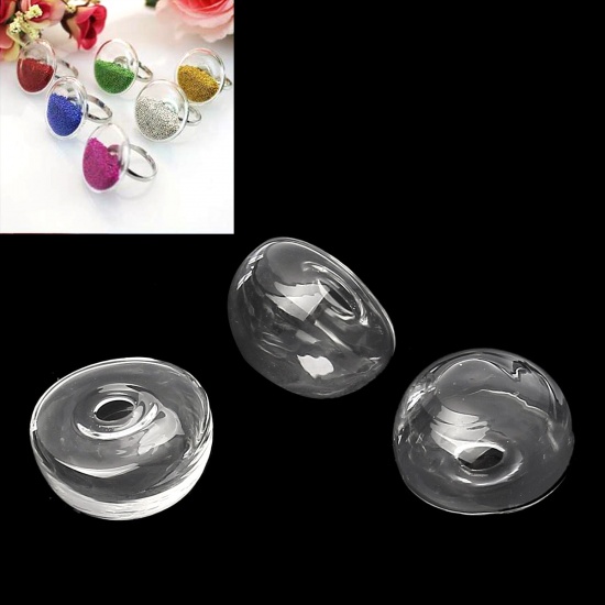 Bild von Transparent Mini Glaskugel Flasche für Ringe Ohrringe Halbkreis Klar 16mm D., 5 Stücke