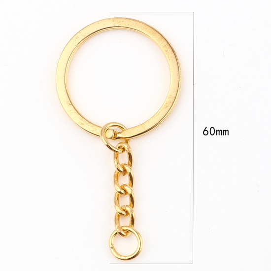 Picture of Iron Based Alloy Keychain & Keyring Accessories Gold Plated Flat Round 60mm x 30mm, 30 PCs