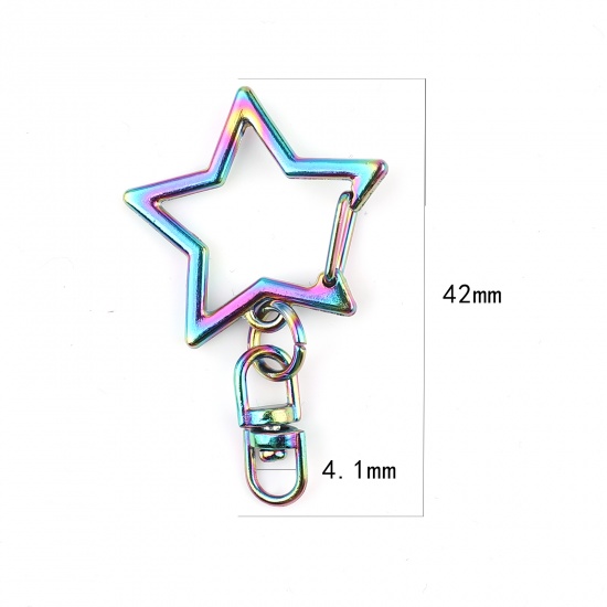 Изображение Цинковый Сплав Кольца и Цепи для Ключей Разноцветный Звезда 42мм x 26мм, 5 ШТ