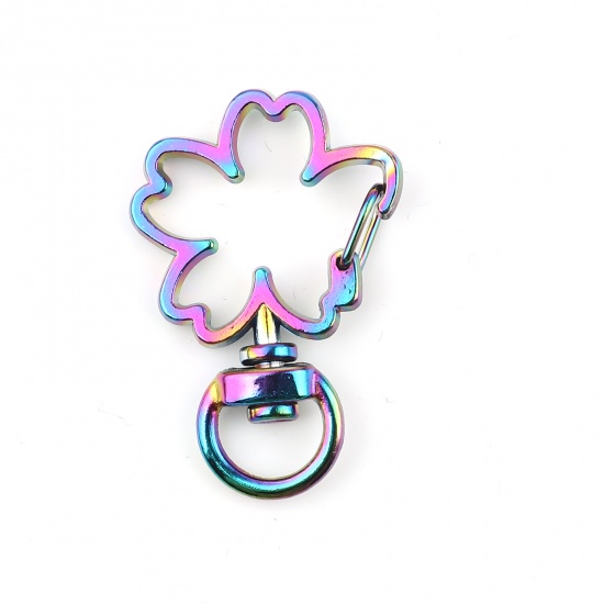 Picture of Zinc Based Alloy Keychain & Keyring Accessories Multicolor Sakura Flower 36mm x 23mm, 5 PCs