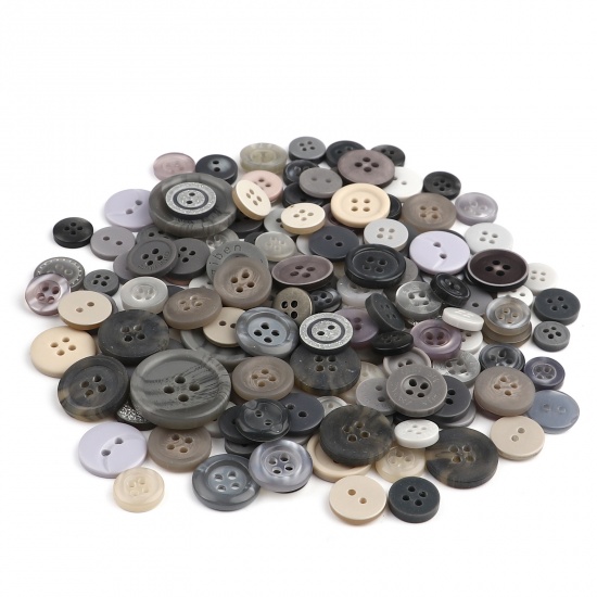 樹脂 縫製ボタン 混合 円形 ランダムな色 グレー 3cm - 0.9cm 直径、 1 パック （ 660 個/パック） の画像