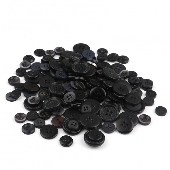Picture of Resin Sewing Buttons Scrapbooking Mixed Round At Random Pattern Black 3cm - 0.9cm Dia, 1 Packet (Approx 400 PCs/Packet)