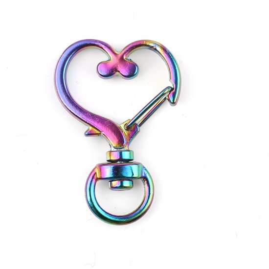 Picture of Zinc Based Alloy Keychain & Keyring Multicolor Heart 34mm x 24mm, 5 PCs