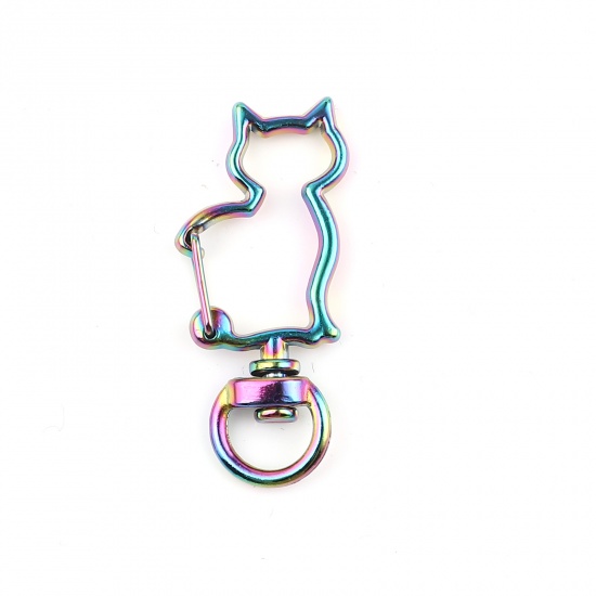 Picture of Zinc Based Alloy Keychain & Keyring Multicolor Cat Animal 42mm x 18mm, 5 PCs