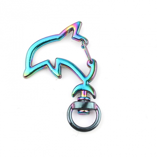 Picture of Zinc Based Alloy Keychain & Keyring Multicolor Dolphin Animal 43mm x 29mm, 5 PCs