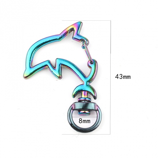 Изображение Цинковый Сплав Кольца и Цепи для Ключей Разноцветный Дельфин 43мм x 29мм, 5 ШТ