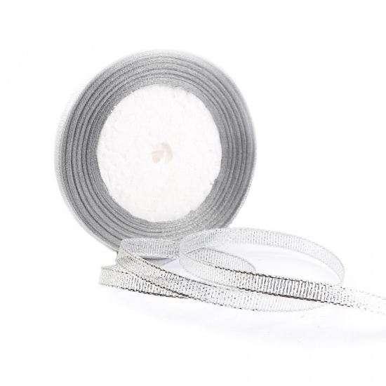 Picture of Polyester Satin Ribbon Silver Color 2mm, 1 Roll (Approx 22 M/Roll)
