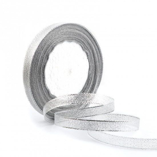 Picture of Polyester Satin Ribbon Silver Color 2mm, 1 Roll (Approx 22 M/Roll)
